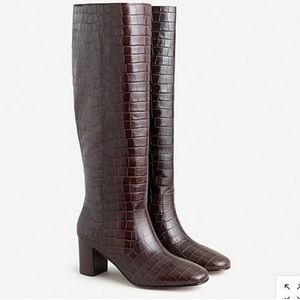 J. Crew Willa knee high embossed croc leather boots size 6